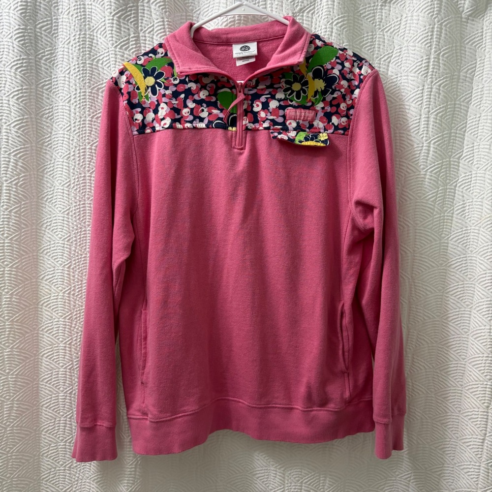 Simply Southern Pink Floral Quarter Zip Pullover‎ Sweatshirt Women Medium